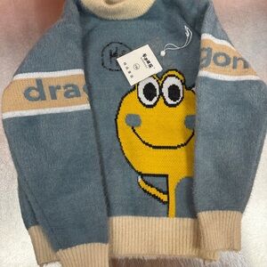 Dragon Graphic Blue Yellow Kids Sweater